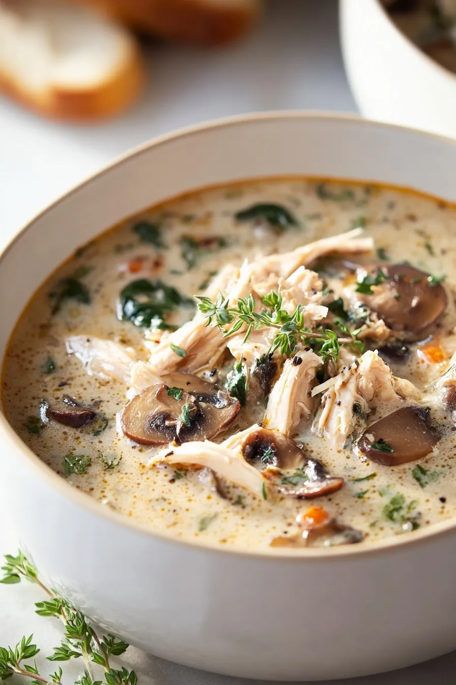 Einfache Hähnchen- und Pilzsuppe mit Grillhähnchen