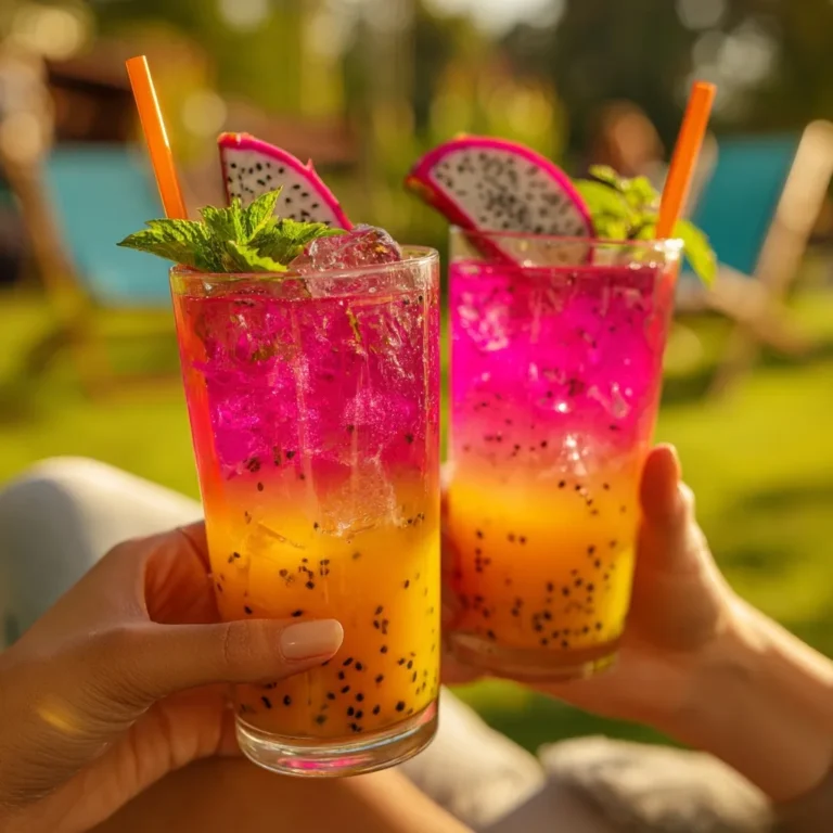 Tropischer Dragonfruit-Mango-Eistee (zweifarbig)