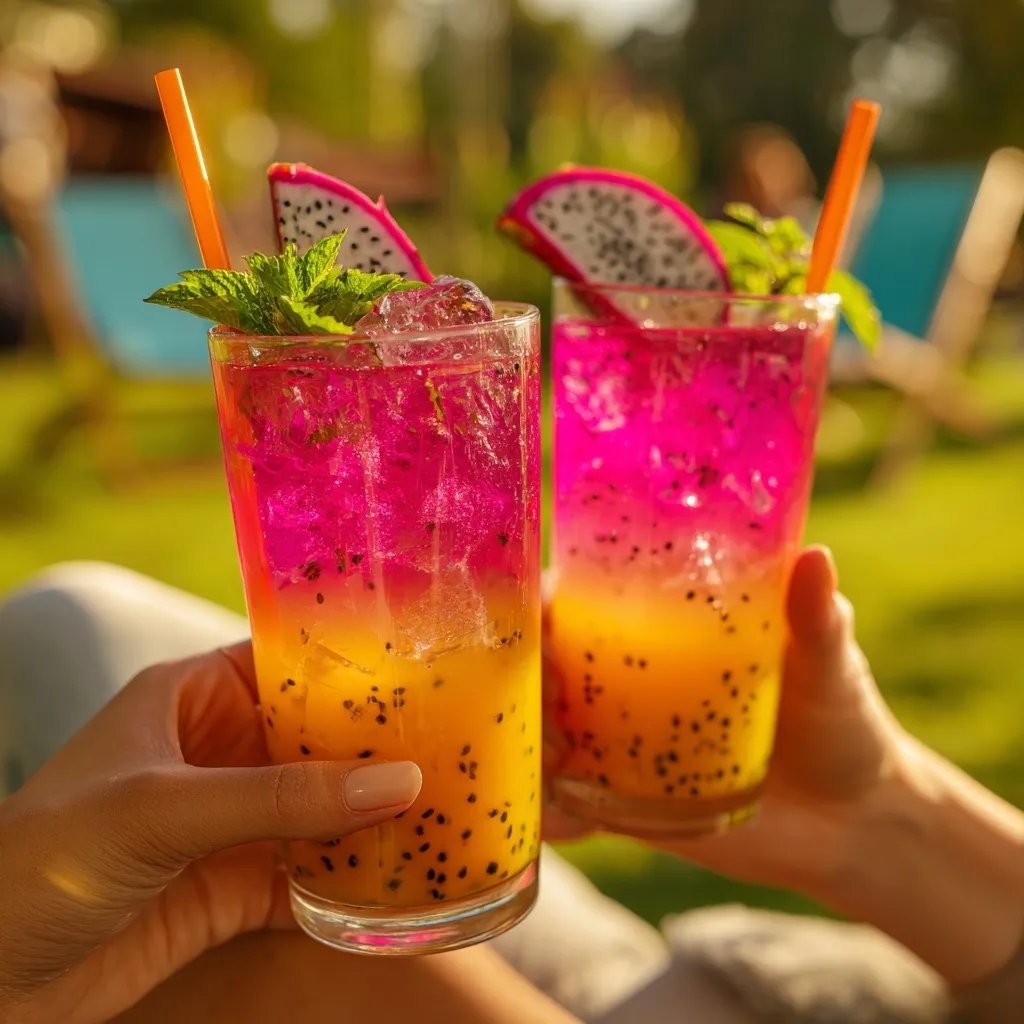 Tropischer Dragonfruit-Mango-Eistee (zweifarbig)