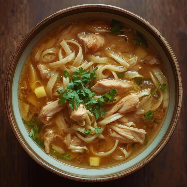 Klassische Hühnernudelsuppe mit Ingwer und Knoblauch – wärmend, aromatisch und perfekt für kalte Tage oder als stärkende Mahlzeit.